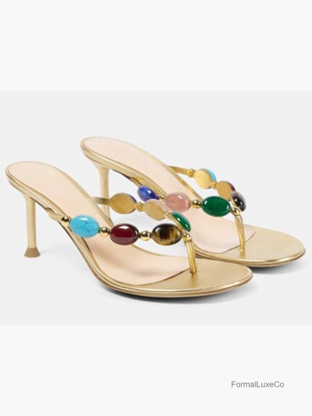 Heeled Sandals Kitten Heel Stilettos Jeweled Flip Flop Slides Beach Boho - Picture 4 of 7